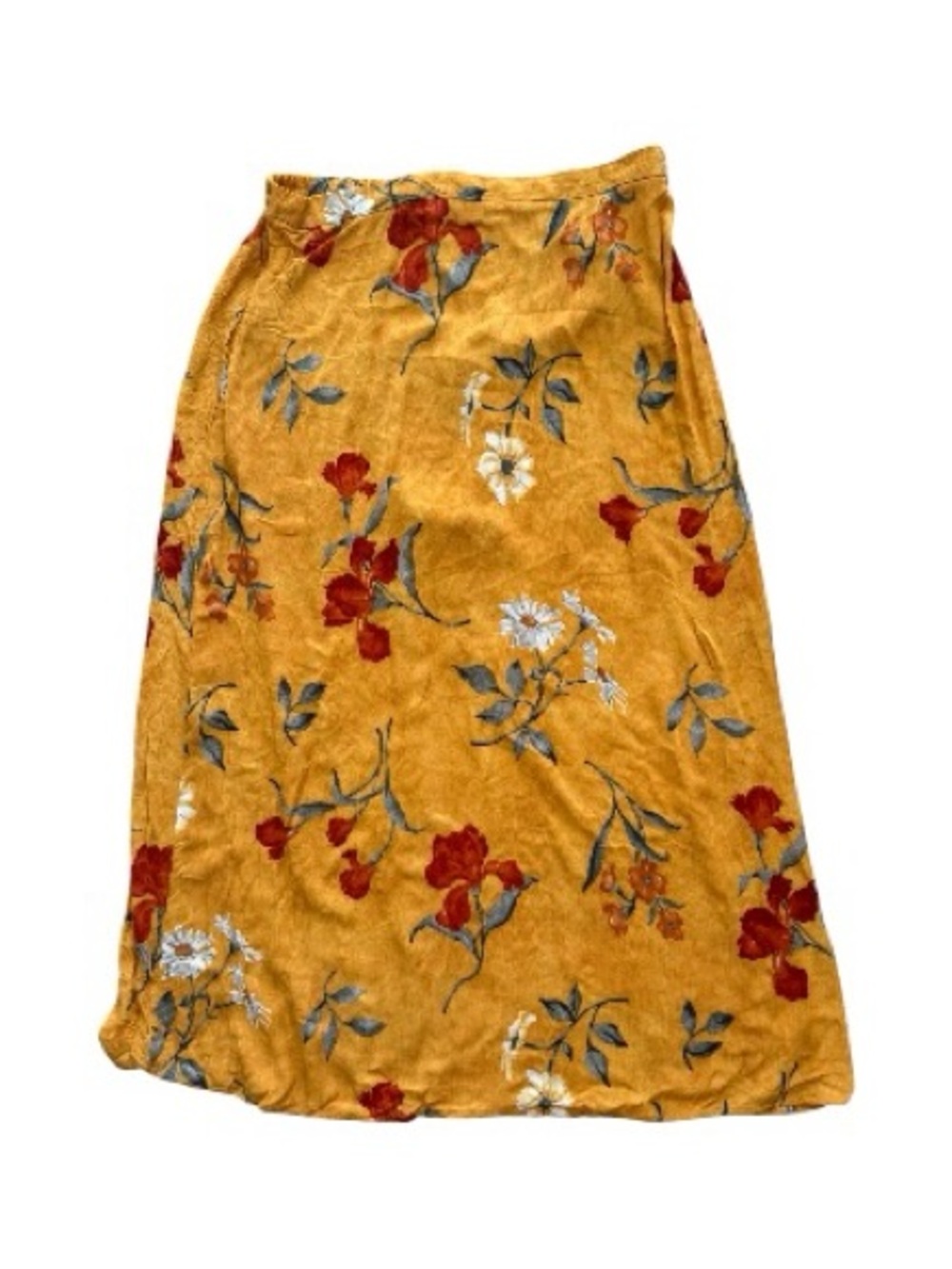 Vintage First Issue Cottagecore Mustard Floral Maxi Skirt Size 16